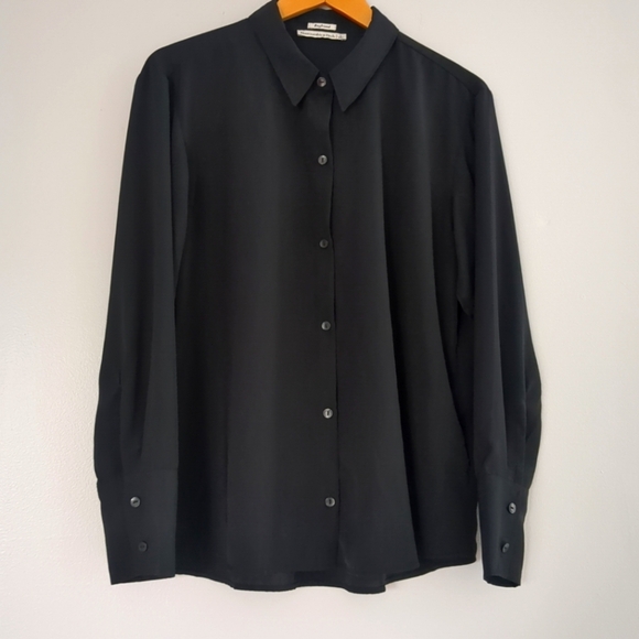 Ambercrombie & Fitch Boyfriend Button Up Blouse Womens Large Corpcore Formal - Picture 1 of 7